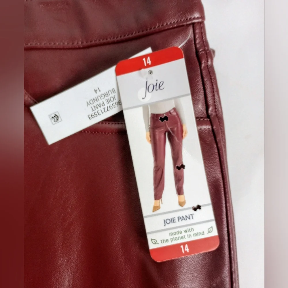 Joie Burgundy Leather Straight-Leg Pants